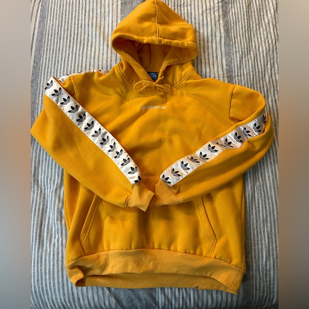 Adidas Yellow Tape Logo Hoodie Yellow Mens Medium